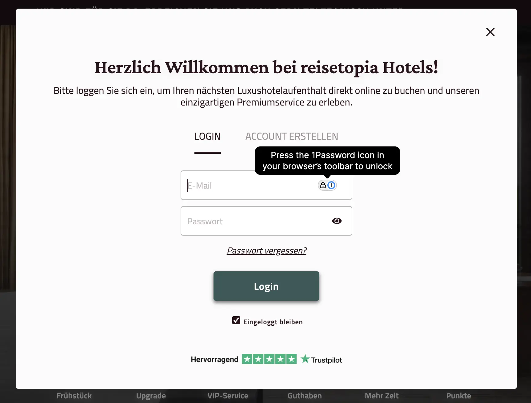 Screenshot of Reisetopia Login Wall